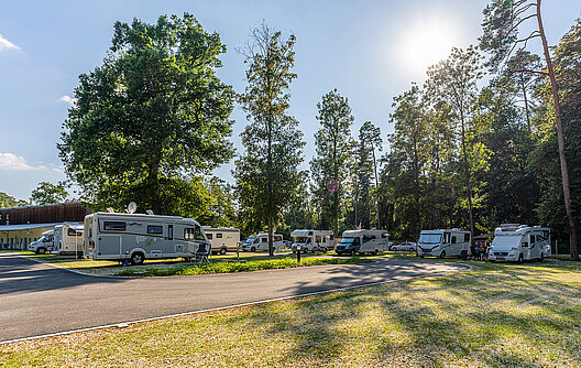 Wohnmobilstellplatz am Waldbad. Foto: Philipp Röger für die Stadt Günzburg.